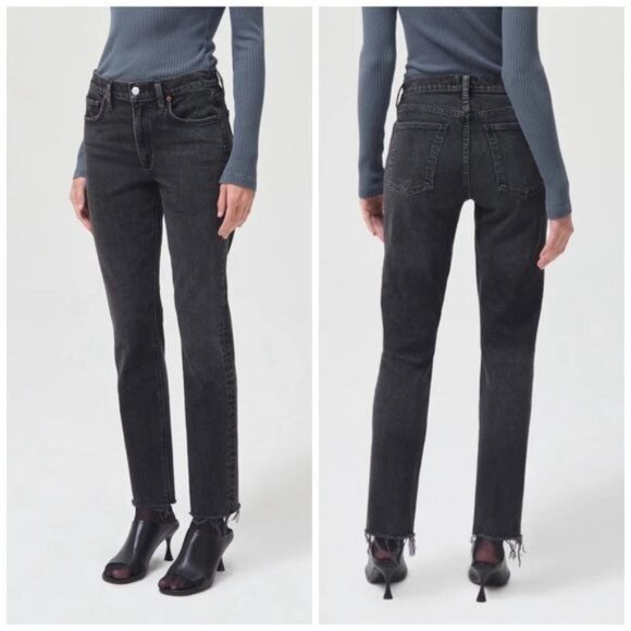 Agolde Womens 27 Low-Rise Lyle Relaxed Straight-Leg Jeans In Washed Black Denim - Picture 1 of 15